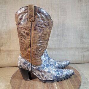 Siete Leguas Cowboy Boots Leather Snake Skin Pointed Toe Heel Women's Size 8